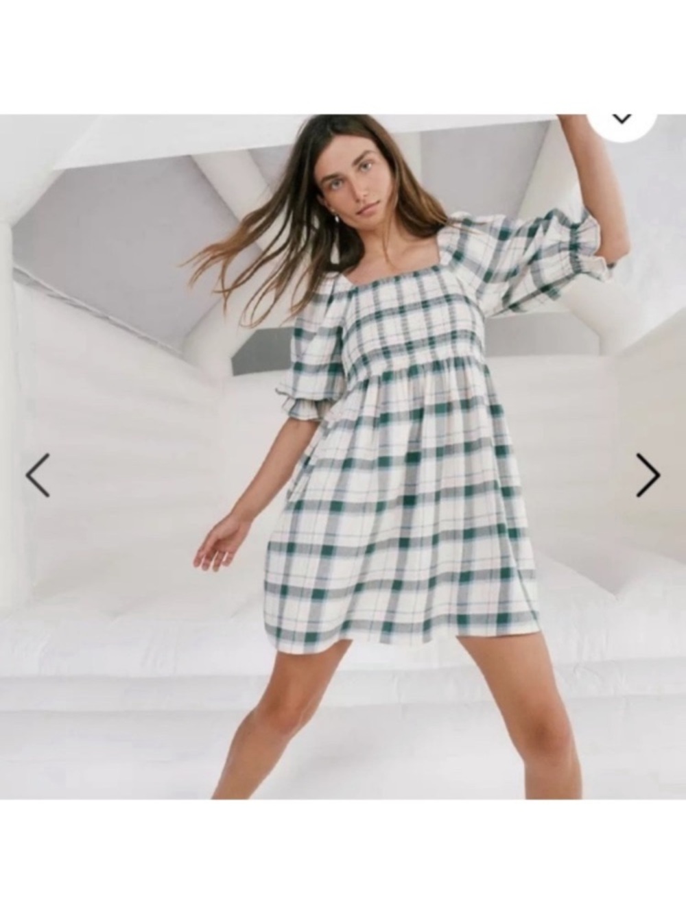 Madewell Lucie Plaid Square-Neck Smocked Mini Dress size S - Picture 6 of 10